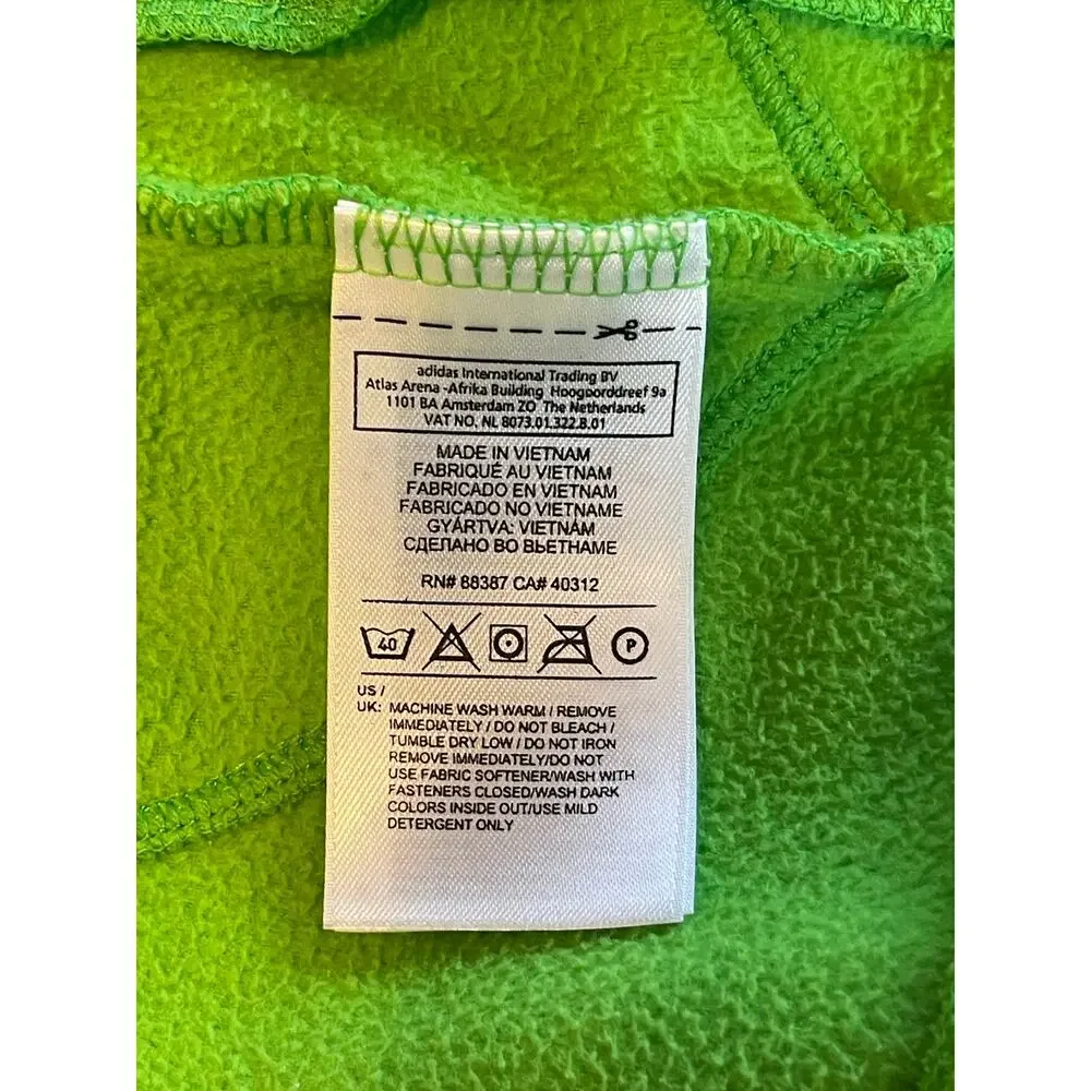 Adidas Fleece Sweater Full Zip Large Lime Green Long‎ Sleeve